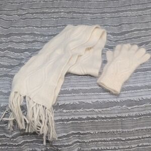 Cozy White Knit Scarf and Glove Set